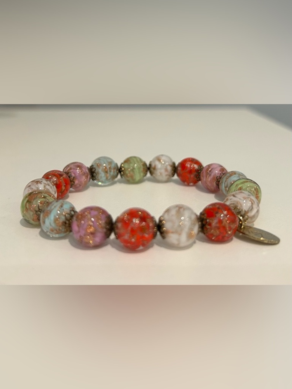 Italian Estate Murano Glass & Gold Vermeil Multicolour Stretch Bracelet - 925
